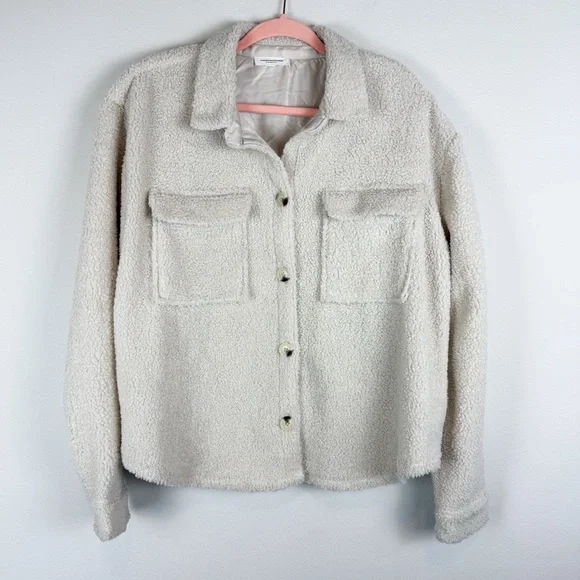 BeachLunchLounge Tory Fleece Jacket Teddy Sherpa Shacket Cream Size Large - Picture 3 of 11